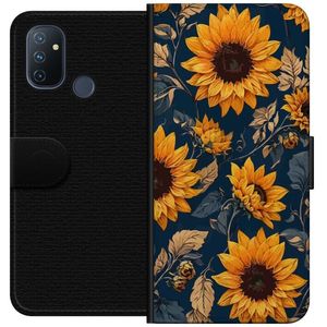 OnePlus Nord N100 Svart Plånboksfodral Solrosor