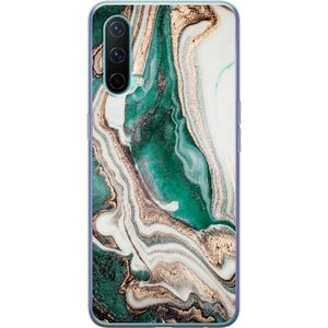 OnePlus Nord CE 5G Läpinäkyvä Puhelinkotelo Grön / Guld marmor