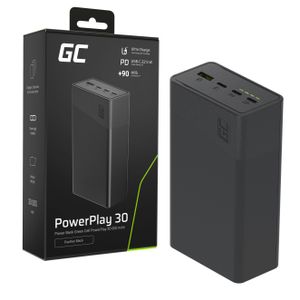 Greencell PowerPlay 30 Varavirtalähde 30000mAh, 22.5W, 3x USB-C / 1x USB-A - Musta
