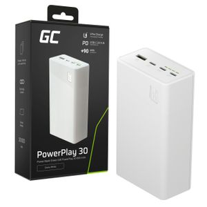 Greencell PowerPlay 30 Varavirtalähde 30000mAh, 22.5W, 3x USB-C / 1x USB-A - Valkoinen