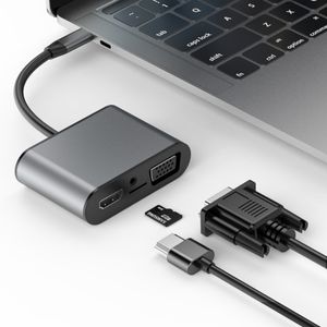 Basix 8-in-1 USB-C Hubb till USB, HDMI, VGA och AUX 3.55mm - Grå