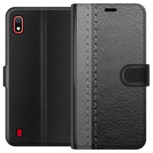 Samsung Galaxy A10 Svart Plånboksfodral Grått Fake Läder