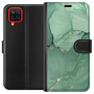 Samsung Galaxy A12 Svart Plånboksfodral Grön Marmor
