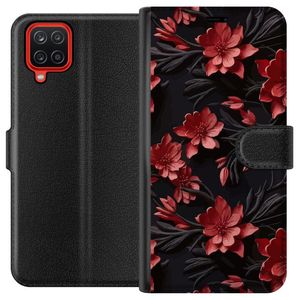 Samsung Galaxy A12 Svart Plånboksfodral Intensiva blommor