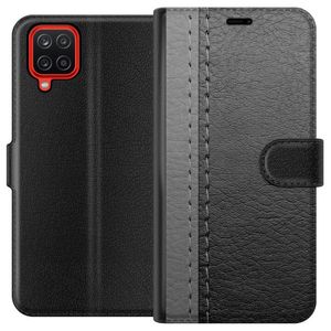 Samsung Galaxy A12 Svart Plånboksfodral Grått Fake Läder