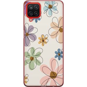 Samsung Galaxy A12 Läpinäkyvä Puhelinkotelo Tecknade Blommor
