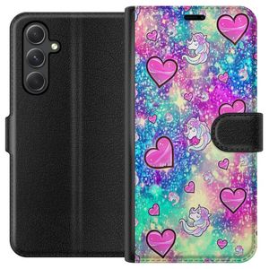 Samsung Galaxy A15 5G Svart Plånboksfodral Enhörning och hjärtan