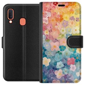Samsung Galaxy A20e Svart Plånboksfodral Miniatyrblommor