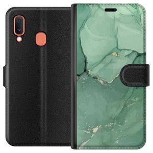 Samsung Galaxy A20e Svart Plånboksfodral Grön Marmor