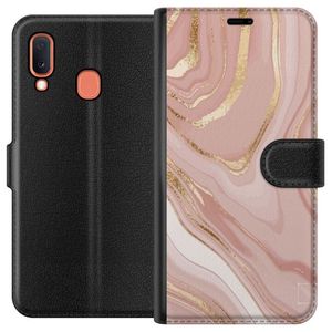 Samsung Galaxy A20e Svart Plånboksfodral Ljusrosa marmor
