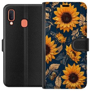 Samsung Galaxy A20e Svart Plånboksfodral Solrosor