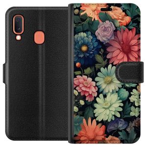 Samsung Galaxy A20e Svart Plånboksfodral Färglada blommor