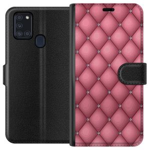 Samsung Galaxy A21s Sort Lommebokdeksel Exklusivt Rosa Mönster