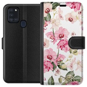 Samsung Galaxy A21s Sort Lommebokdeksel Rosa blommor