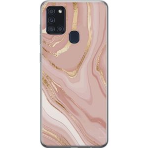 Samsung Galaxy A21s Transparent Mobilskal Ljusrosa marmor