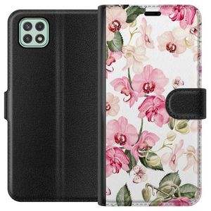 Samsung Galaxy A22 5G Sort Lommebokdeksel Rosa blommor