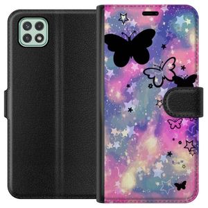Samsung Galaxy A22 5G Musta Lompakkokotelo Flygande fjärillar