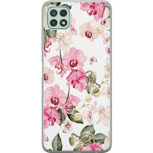Samsung Galaxy A22 5G Gjennomsiktig Telefondeksel Rosa blommor