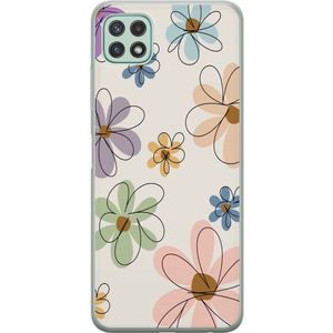 Samsung Galaxy A22 5G Transparent Mobilskal Tecknade Blommor