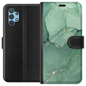 Samsung Galaxy A32 5G Musta Lompakkokotelo Grön Marmor