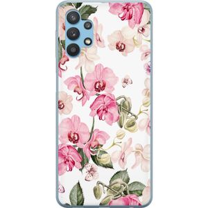Samsung Galaxy A32 5G Läpinäkyvä Puhelinkotelo Rosa blommor