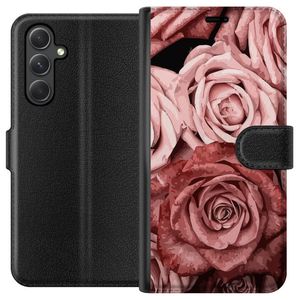 Samsung Galaxy A35 Svart Plånboksfodral Rosmönster
