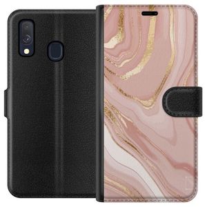 Samsung Galaxy A40 Svart Plånboksfodral Ljusrosa marmor
