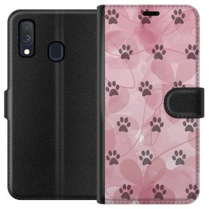Samsung Galaxy A40 Svart Plånboksfodral Rosa Tassar