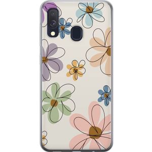 Samsung Galaxy A40 Transparent Mobilskal Tecknade Blommor