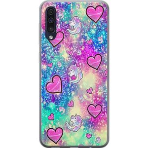 Samsung Galaxy A50 Gjennomsiktig Telefondeksel Enhörning och hjärtan