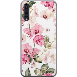 Samsung Galaxy A50 Gjennomsiktig Telefondeksel Rosa blommor