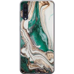 Samsung Galaxy A50 Gjennomsiktig Telefondeksel Grön / Guld marmor