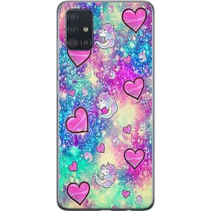 Samsung Galaxy A51 Gennemsigtigt Telefoncover Enhörning och hjärtan