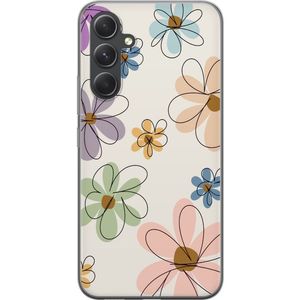 Samsung Galaxy A55 Transparent Mobilskal Tecknade Blommor