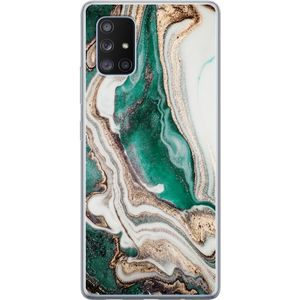 Samsung Galaxy A71 5G Transparent Mobilskal Grön / Guld marmor