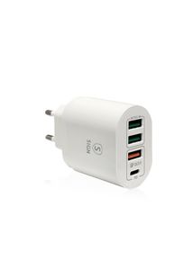 SiGN Hurtiglader USB-C & 3xUSB-A, PD & QC 3.0, 36W - Hvit
