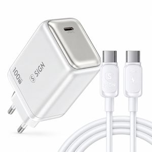 SiGN USB-C PD GaN Snabbladdare 100W + USB-C Kabel för OnePlus 10/11/12/13/15/Nord – Vit