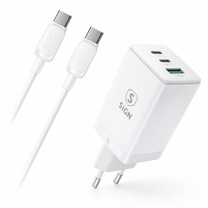 Ekstrem hurtigoplader til Samsung Galaxy S26 Ultra med USB-C-kabel 65W PD - Hvid
