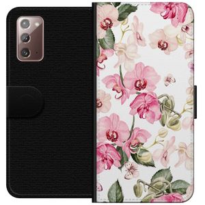 Samsung Galaxy Note20 Musta Lompakkokotelo Rosa blommor
