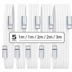 SiGN USB-C till USB-C-kabel 60W, 5-pack – Vit