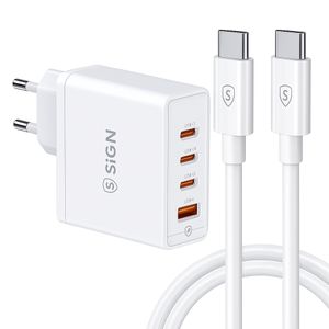 SiGN 140W Snabbladdare med 240W USB-C Kabel – 3x USB-C & 1x USB-A - Vit