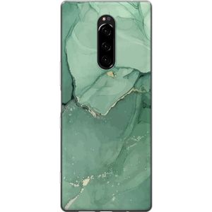 Sony Xperia 1 Transparent Mobilskal Grön Marmor