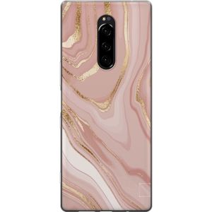 Sony Xperia 1 Transparent Mobilskal Ljusrosa marmor