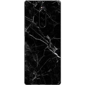 Sony Xperia 1 Transparent Mobilskal Svart marmor