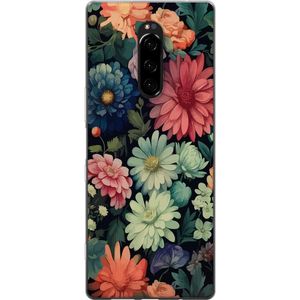 Sony Xperia 1 Transparent Mobilskal Färglada blommor