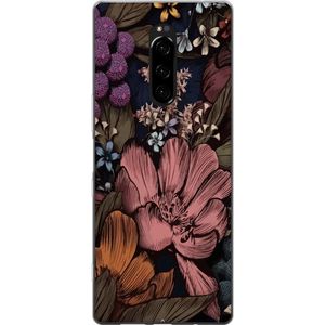 Sony Xperia 1 Transparent Mobilskal Tecknade blommor