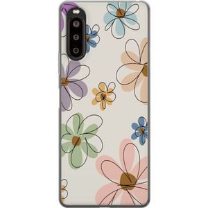 Sony Xperia 10 II Transparent Mobilskal Tecknade Blommor