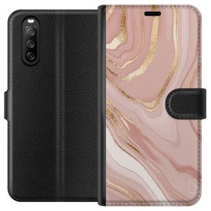 Sony Xperia 10 III Svart Plånboksfodral Ljusrosa marmor