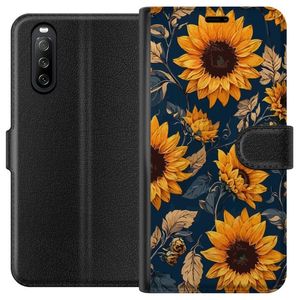 Sony Xperia 10 III Sort Tegnebogsetui Solrosor