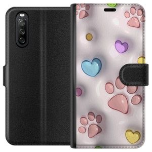 Sony Xperia 10 III Svart Plånboksfodral Fluffiga Tassar